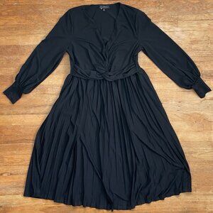 Eloquii Dress Plus Size 14 Black Knot Front A-Line V-Neck Long Sleeve Close-fit